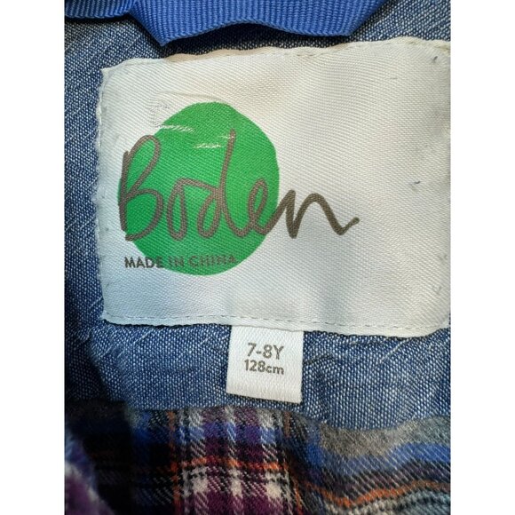 Boden Kids Plaid Flannel Button-Up Shirt 7-8Y Multicolor Gray Purple - Picture 3 of 10